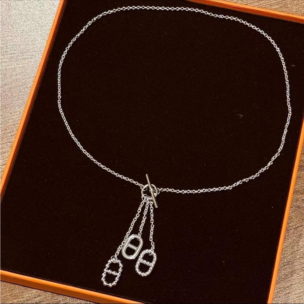 Elegant white gold plated  Necklace with Charm Accents